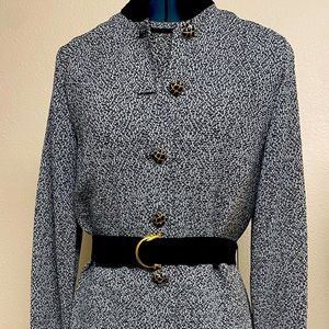 ST JOHN By Marie Gray Suit Dress Jacket & Belt Vintage Y2K Black Aqua Size 4
